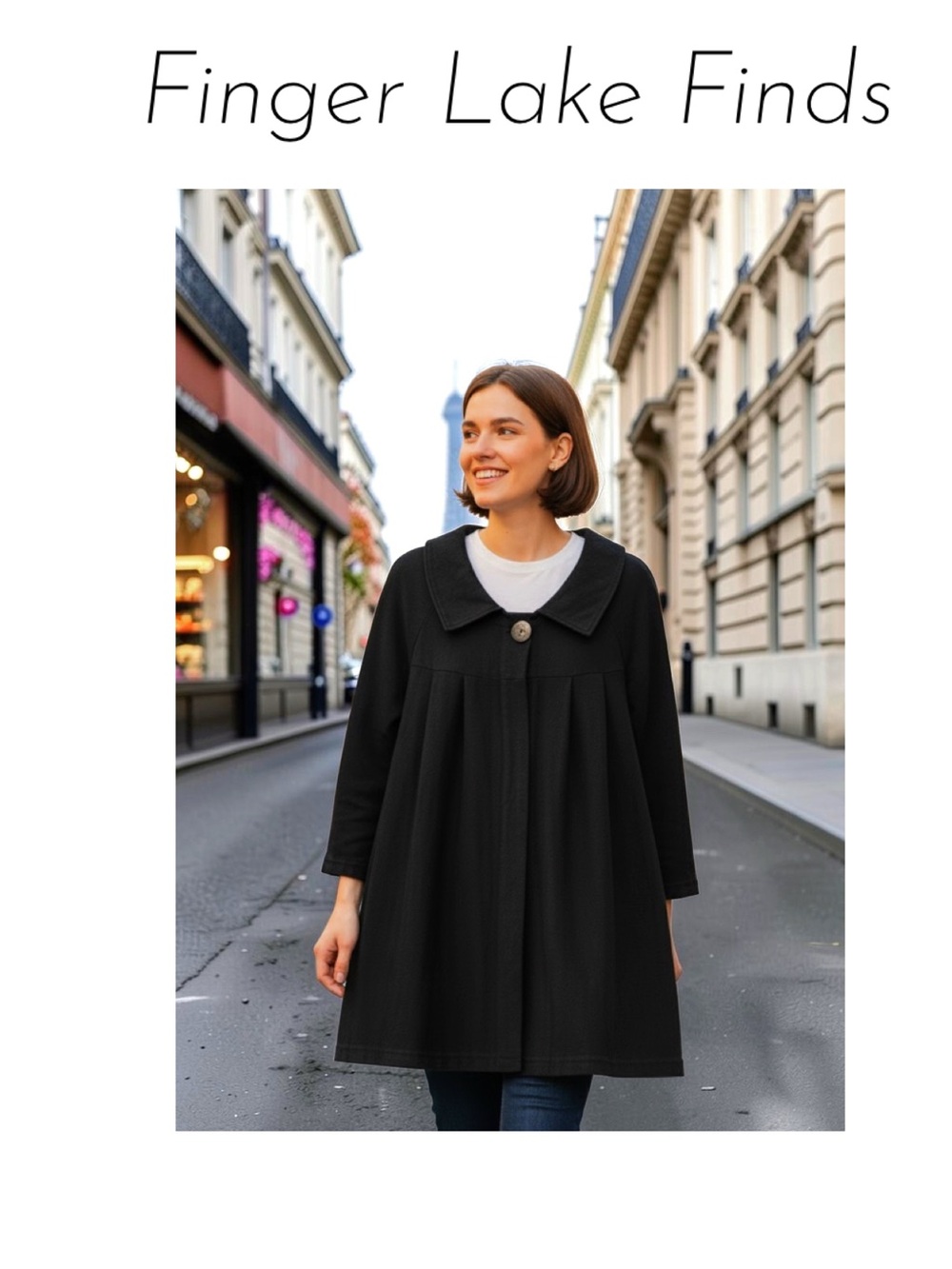 Crescent Moon Black Cotton Swing Jacket, S/M